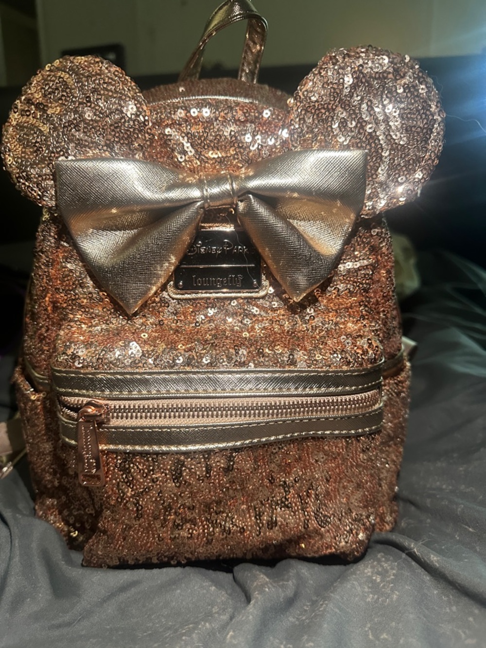 Loungefly Disney Rose Gold Sequin Minnie Backpack with Bow